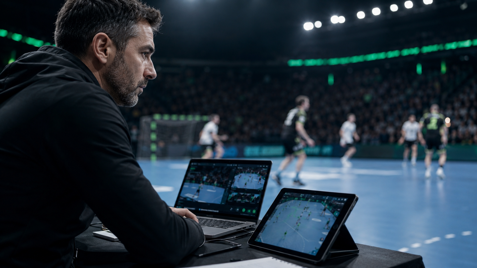 Sportanalyst bei einer Handballanalyse